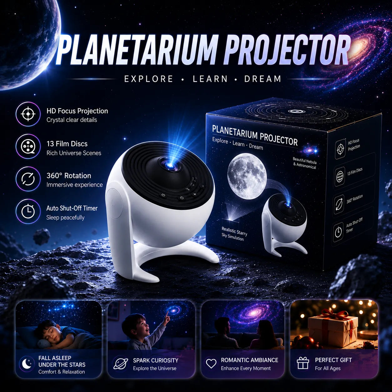Crescent Moon Galaxy Projector