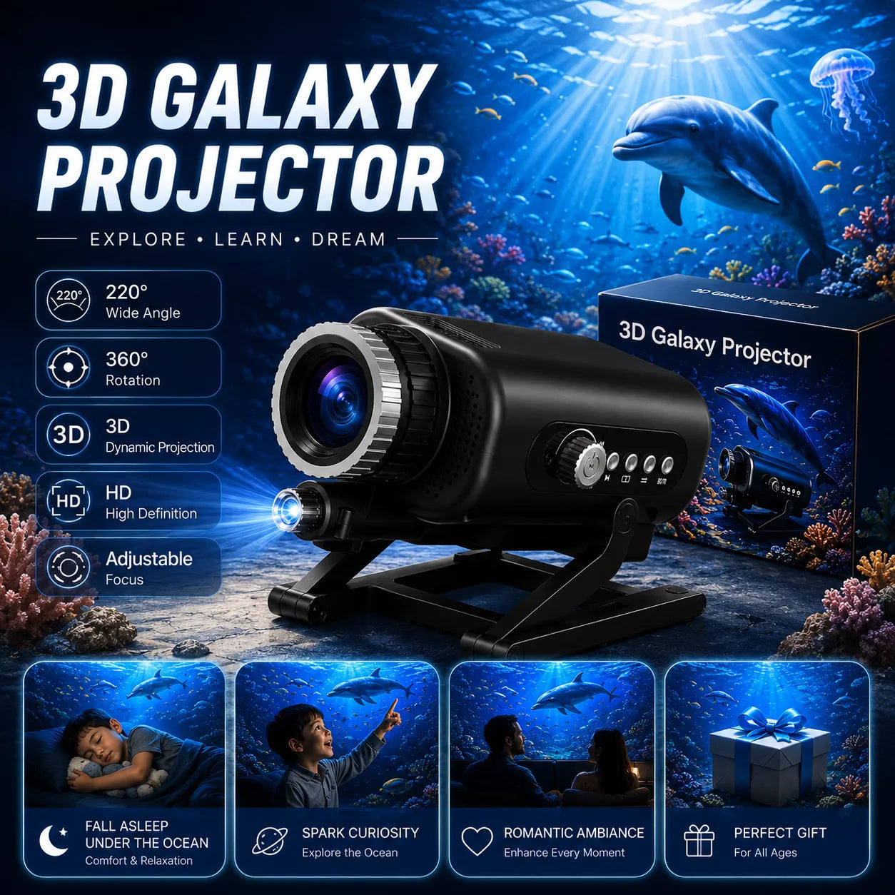 3D Galaxy Projector | 3D Holographic Projector | Ocean Wave Projector