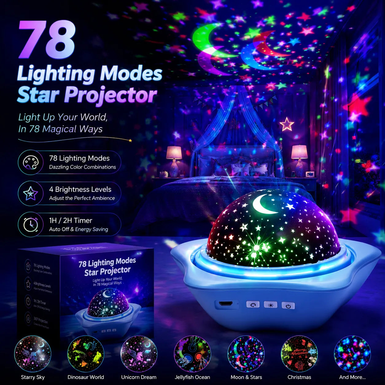 Kids Star Projector | Rechargeable Night Light Projector