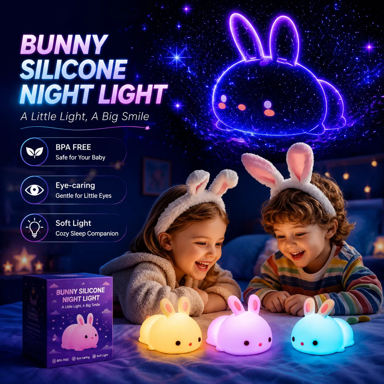 Bunny Toys Nursery Night Light | Kids Silicone Lamp