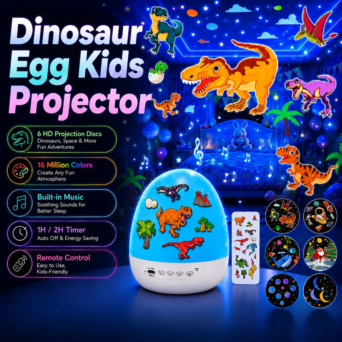 Dinosaur Egg Night Light Projector | Kids Star Projector