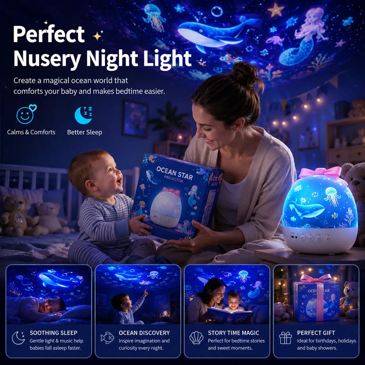 Ocean Star Projector | Nursey Night Light | Babe Ocean Star Lights